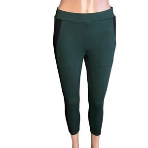 Betabrand Skinny Dress Pant Yoga Pants Green With Black Stripe SP W1668-SCA